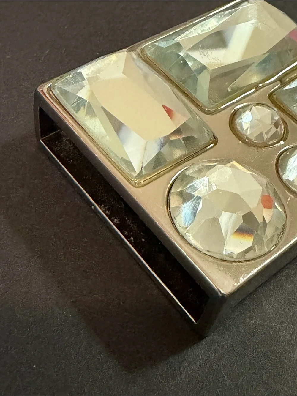 Art Deco Square Belt Buckle Mod Statement Chunky Faceted Clear Futuristic